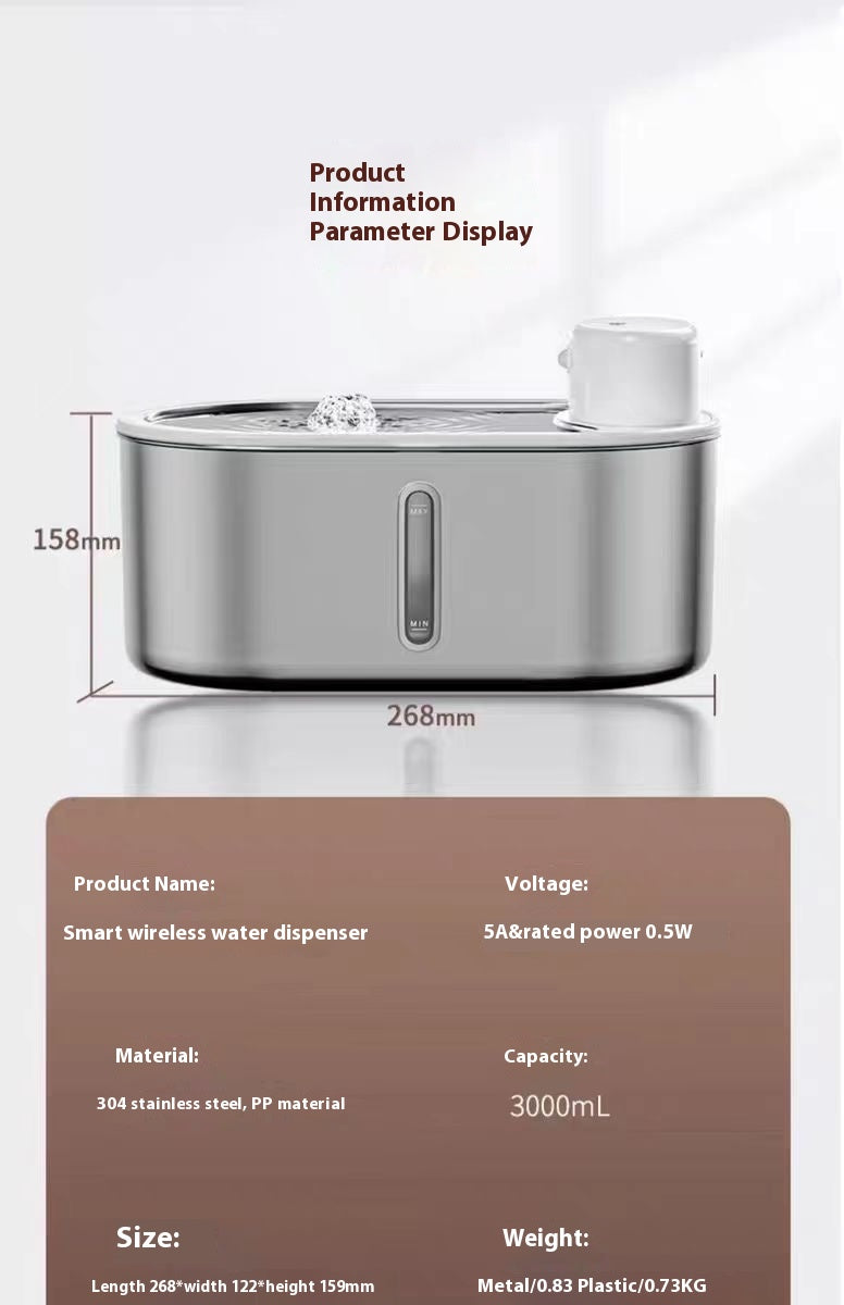 Pawdle SmartFlow — Motion-Sensing Stainless Steel Pet Water Fountain